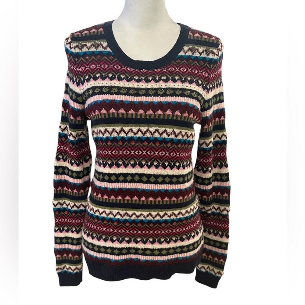 Talbots  Petite Small Multicolor Patterned Crew Neck Sweater